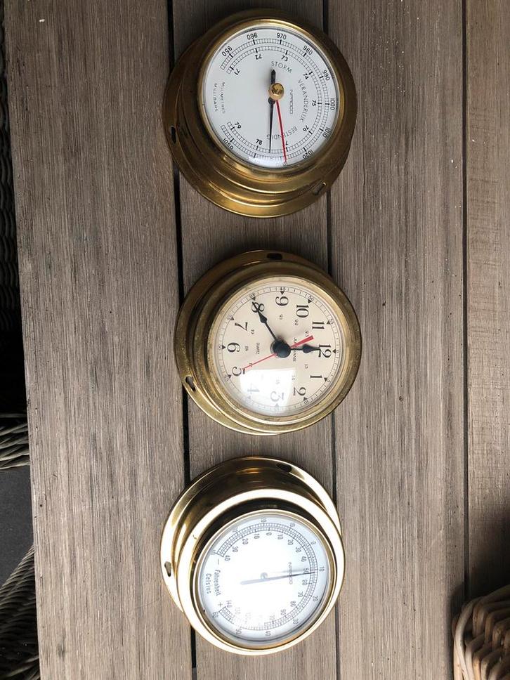Scheepsklok, barometer en thermometer set, Antiek en Kunst, Antiek | Klokken, Ophalen