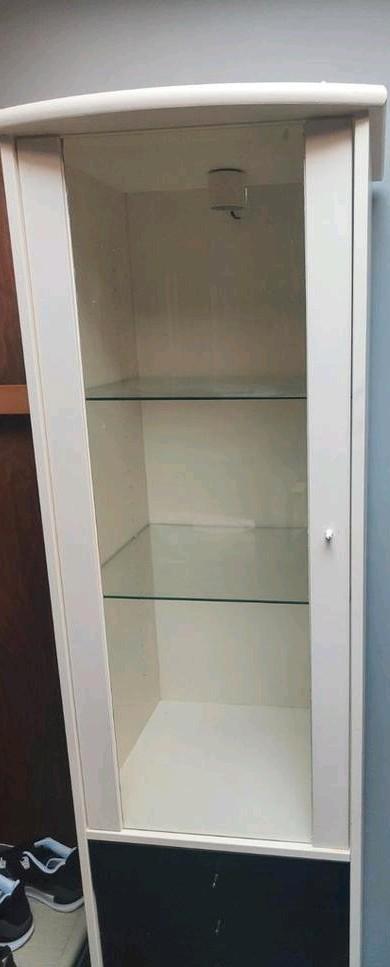 Zwart-wit vitrinekast met glazen deur en verlichting, Huis en Inrichting, Kasten | Vitrinekasten, Zo goed als nieuw, 150 tot 200 cm