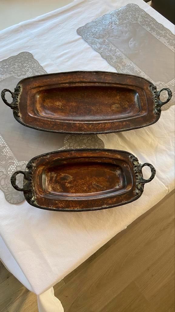 Messing dienbladen, Huis en Inrichting, Woonaccessoires | Dienbladen, Gebruikt, Metaal, Rechthoekig, Ophalen of Verzenden