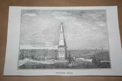 Antieke gravure - Gedenknaald Dokkumer Zijlen - 1841 !!, Antiek en Kunst, Kunst | Etsen en Gravures, Ophalen of Verzenden