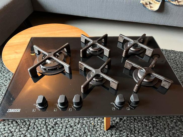 Zanussi Gaskookplaat - Zwart Glas - 5 Pitten, Witgoed en Apparatuur, Kookplaten, Gebruikt, Inbouw, Gas, 5 kookzones of meer, Ophalen