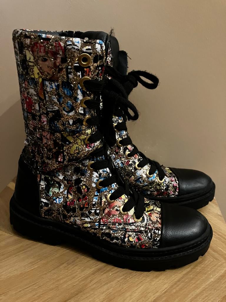 Carnaval Lederen Glitter Laarzen Maat 35, Kleding | Dames, Carnavalskleding en Feestkleding, Zo goed als nieuw, Carnaval, Maat 36 (S)