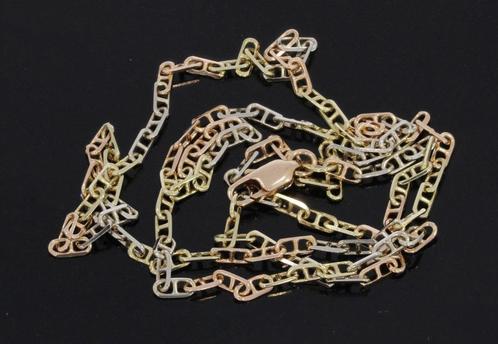 Tricolor fraaie 14k gouden heren unisex schakel ketting 58cm, Sieraden, Tassen en Uiterlijk, Kettingen, Zo goed als nieuw, Goud