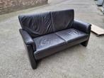 Zwart leren 2-zits bank + 2 stoelen, Ophalen, Gebruikt, Tweepersoons, Rechte bank