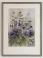 Aquarel stokroos paarse bloem. Riet van Rooy, Antiek en Kunst, Ophalen