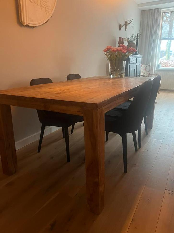 Eettafel teak massief landelijk modern, Huis en Inrichting, Tafels | Eettafels, Zo goed als nieuw, 50 tot 100 cm, 200 cm of meer
