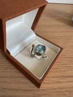zilveren vergulde ring met ruwe aquamarijn, Sieraden, Tassen en Uiterlijk, Ringen, Ophalen of Verzenden, Zo goed als nieuw, Dame