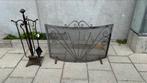 Vintage haardscherm + set haardgereedschap (5-delig), Huis en Inrichting, Haarden, Ophalen, Zo goed als nieuw, Houthaard
