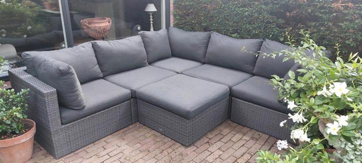 Loungeset Wicker Antraciet, Tuin en Terras, Tuinsets en Loungesets, Zo goed als nieuw, Wicker, Hocker, Ophalen