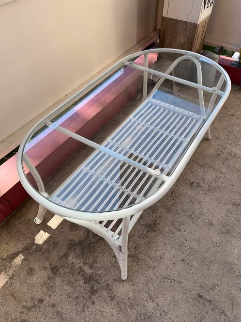 Salontafel/tuintafel met glasplaat, wit aluminium frame!, Tuin en Terras, Tuintafels, Zo goed als nieuw, Rechthoekig, Aluminium