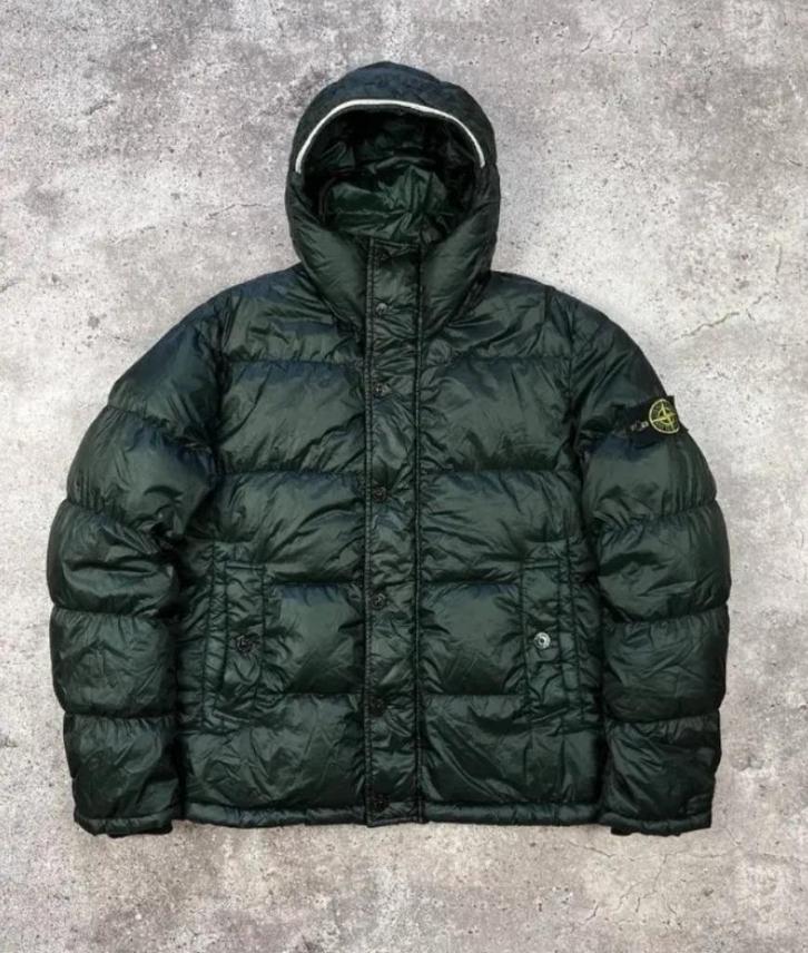 Vintage Stone Island groene casual pufferjas, Kleding | Heren, Polo's, Zo goed als nieuw, Maat 52/54 (L), Zwart, Ophalen of Verzenden