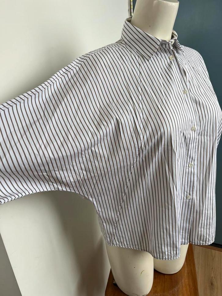 Massimo dutti wit bruin oversized blouse xs katoen, Kleding | Dames, Blouses en Tunieken, Zo goed als nieuw, Maat 34 (XS) of kleiner