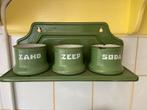 Antiek reseda groene Emaille zand zeep en soda rekje, Antiek en Kunst, Ophalen of Verzenden