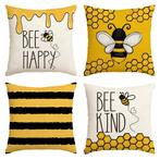 Bijen Kussenhoezen Set van 4, Ophalen of Verzenden, Nieuw, Geel, Vierkant
