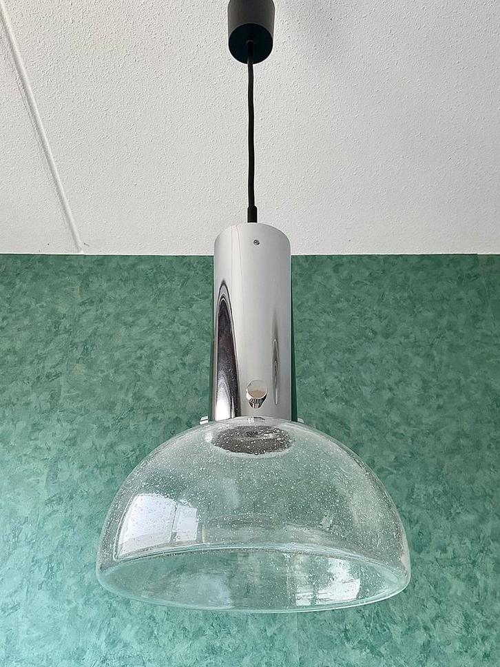 Vintage 70’s Herbert Proft Glashütte Limburg Hanglamp, Huis en Inrichting, Lampen | Plafondlampen, Zo goed als nieuw, Glas, Metaal