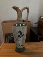 Vintage Vaas met Egyptisch Motief, Gebruikt, Overige kleuren, Aardewerk of Porselein, Ophalen of Verzenden