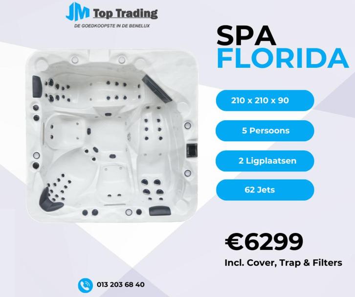Jacuzzi Florida (Balboa) - 210x210cm - 5 pers. - 62 jets, Tuin en Terras, Zwembad-toebehoren, Nieuw, Ophalen