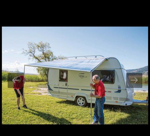 Fiamma caravanstore zakluifel, oceanblue. Zgan. 4.10 m, Caravans en Kamperen, Voortenten en Luifels, Zo goed als nieuw, Ophalen