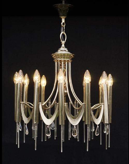 Chromen Gaetano Sciolari hanglamp / kroonluchter., Huis en Inrichting, Lampen | Hanglampen, Gebruikt, 50 tot 75 cm, Metaal, Ophalen