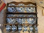 blauw witte haan theekop set 6 kop en schotel in rek, Antiek en Kunst, Ophalen