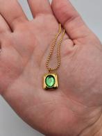 Stainless steel groene smaragd bedel ketting, Overige voorstellingen, Glas of Kristal, Nieuw, Ophalen of Verzenden