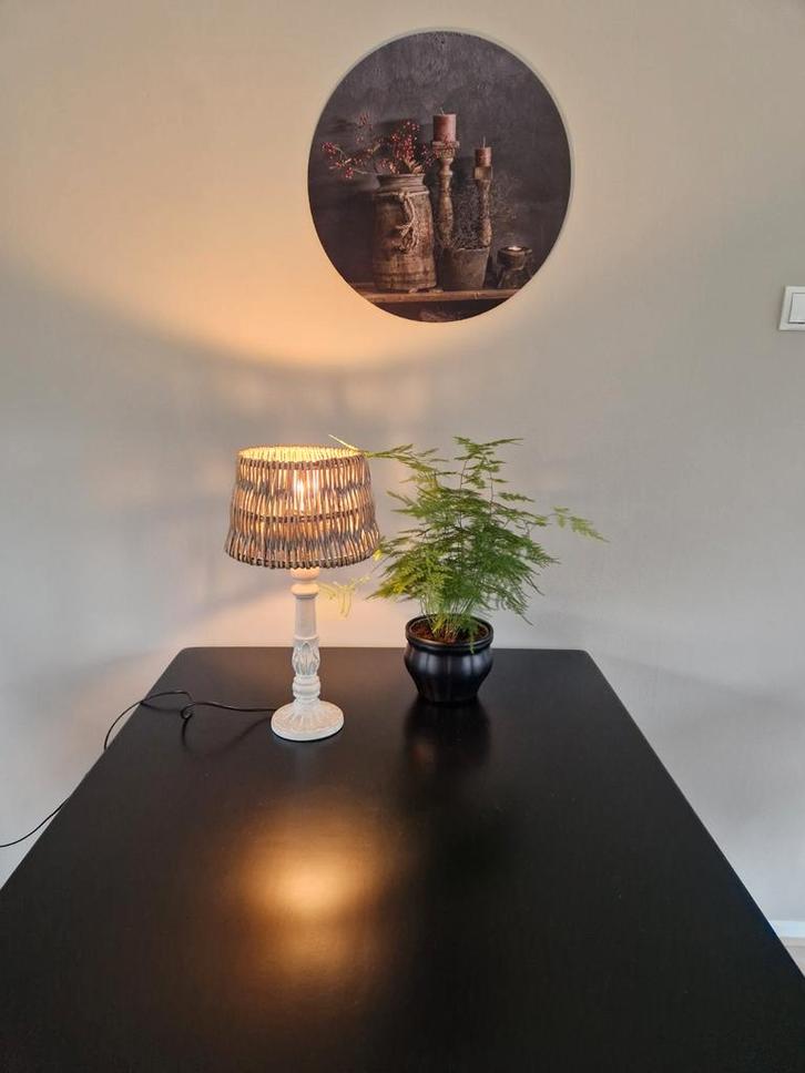 Vintage Tafellamp met Rotan Kap, Antiek en Kunst, Antiek | Lampen, Ophalen