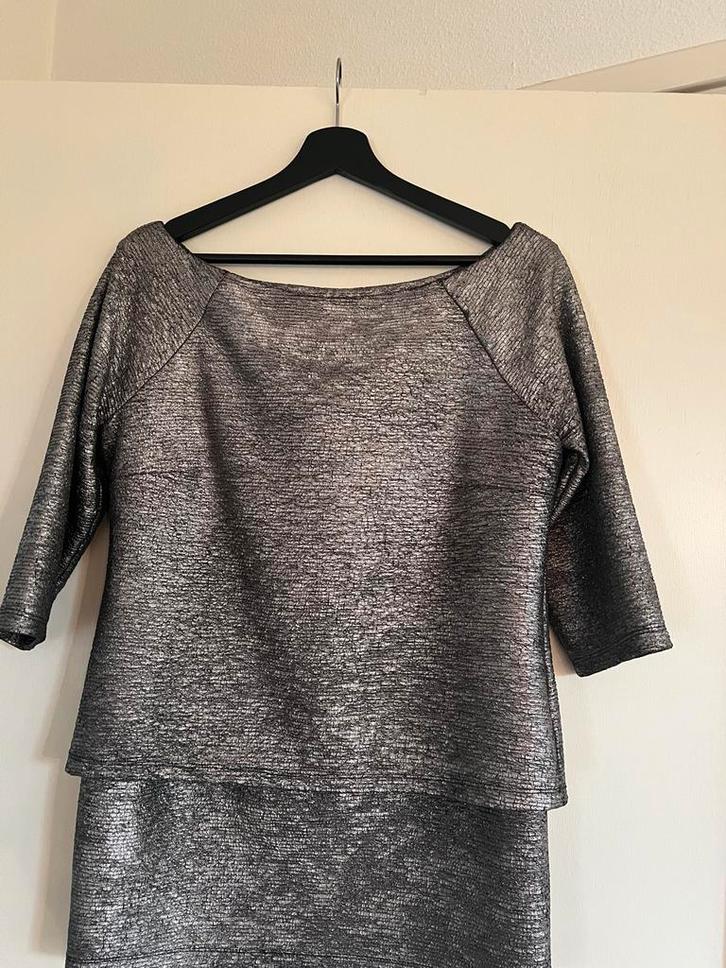 Steps Zilveren Set - Rok (mt XL) & Top (mt L), Kleding | Dames, Rokken, Zo goed als nieuw, Maat 42/44 (L), Grijs, Knielengte, Ophalen of Verzenden