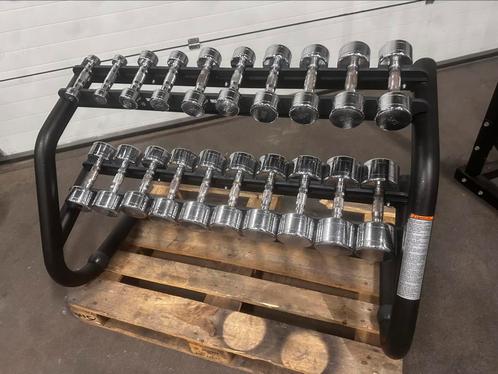 Chrome Dumbells 1kg t/m 10kg + Technogym Opbergrek, Sport en Fitness, Fitnessmaterialen, Gebruikt, Dumbbell, Ophalen
