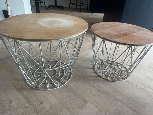 Industriële bijzettafels - ferm living, Huis en Inrichting, Tafels | Bijzettafels, Gebruikt, Rond, 45 tot 60 cm, Minder dan 55 cm