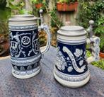 Germany Bierpul steen met tinnen deksel blauw, Ophalen of Verzenden