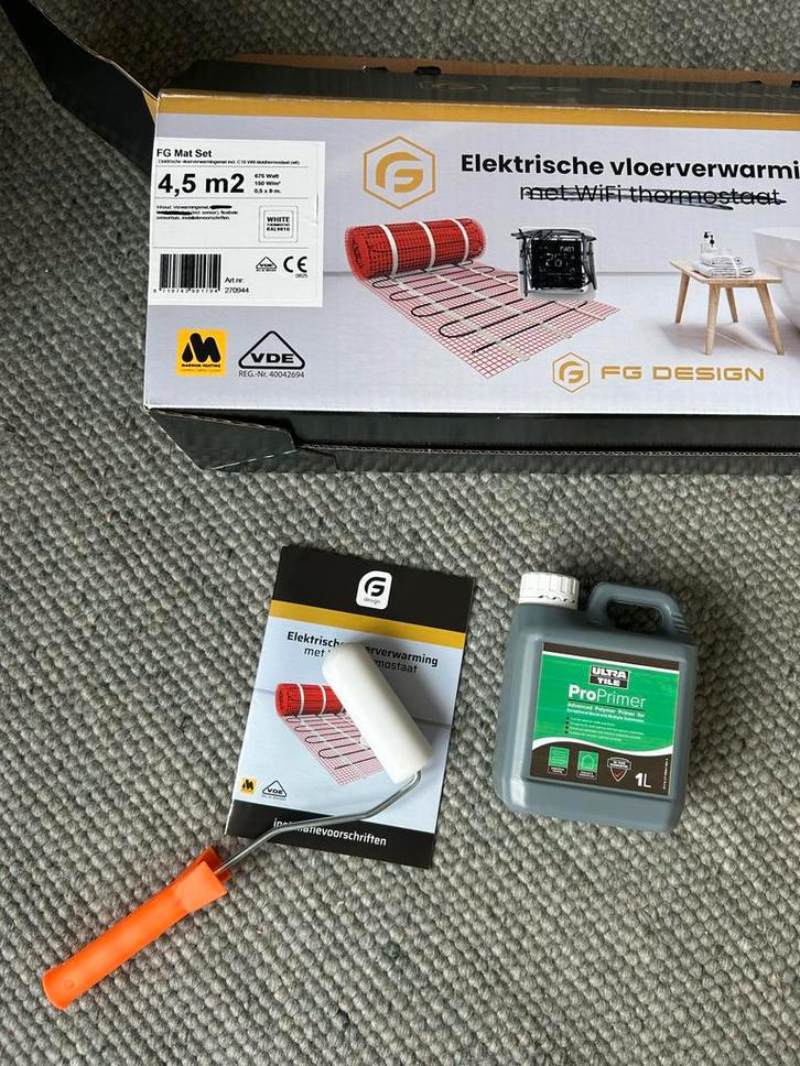 FG Elektrische Vloerverwarming 4,5m2 + Primer, Doe-het-zelf en Verbouw, Verwarming en Radiatoren, Nieuw, Overige typen, 500 tot 800 watt