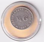 Nederlandse Antillen 1/4 Gulden 1957 met krasje, Postzegels en Munten, Munten | Nederland, Koningin Juliana, Verzenden, Zilver
