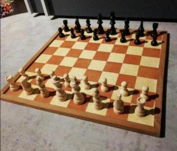 Dubbelzijdig dam /schaakbord met houten stukken  beschikbaar voor biedingen