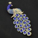 Pauw broche Blauw/wit met Swarovski elementen, Nieuw, Blauw, 10 cm of meer, Met kristal