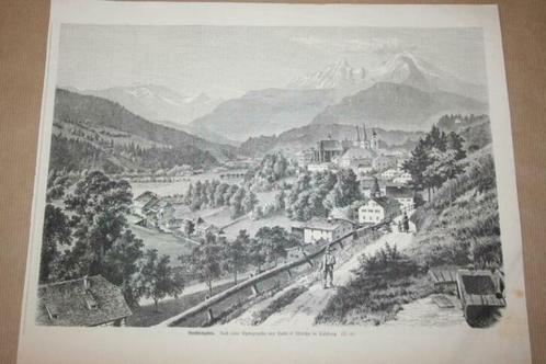 Antieke gravure - Gezicht op Berchtesgaden - Ca 1875 !!, Antiek en Kunst, Kunst | Etsen en Gravures, Ophalen of Verzenden