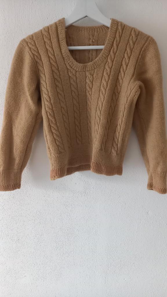 Vintage okergeel wollen kabeltrui, maat S/XS, Kleding | Dames, Truien en Vesten, Maat 34 (XS) of kleiner, Geel, Ophalen of Verzenden