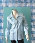 Vintage jaren 70 blouse lichtblauw/wit geblokt maat 38, Maat 38/40 (M), Vintage, Gedragen, Verzenden