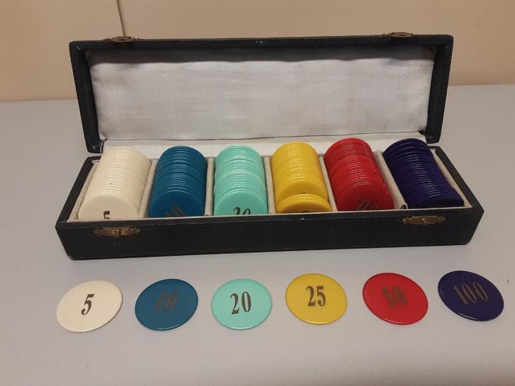 Doos poker fiches , Vintage, Hobby en Vrije tijd, Gezelschapsspellen | Kaartspellen, Gebruikt, Ophalen of Verzenden