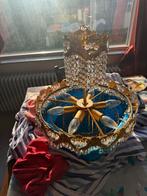 Luxe Kristallen Kroonluchter Messing - 6 Lampen, Ophalen of Verzenden, Gebruikt, Metaal