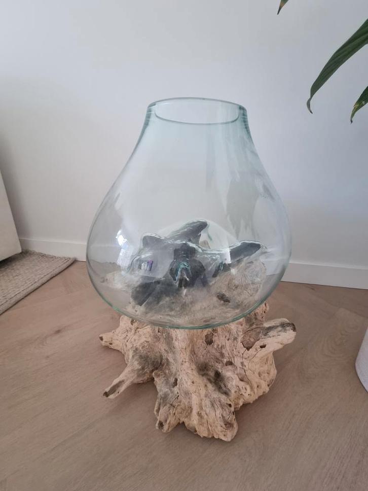Boomstronk met glas, Huis en Inrichting, Woonaccessoires | Stolpen, Zo goed als nieuw, Ophalen of Verzenden