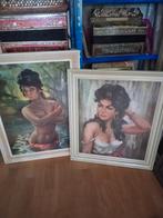 Twee vintage schilderijen van vrouwen, Antiek en Kunst, Kunst | Schilderijen | Klassiek, Ophalen of Verzenden