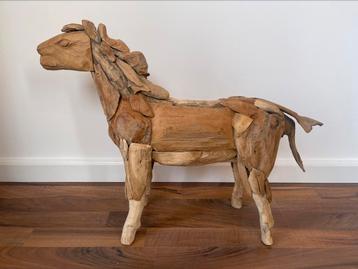 Handgemaakt houten paard van mozaïek hout +/- 65cm beschikbaar voor biedingen