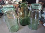 3 blauw/groene glazen weckflessen - weckpotten - brocante, Antiek en Kunst, Curiosa en Brocante, Ophalen