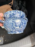 Antieke blauw-witte pot met handvatten, Ophalen of Verzenden