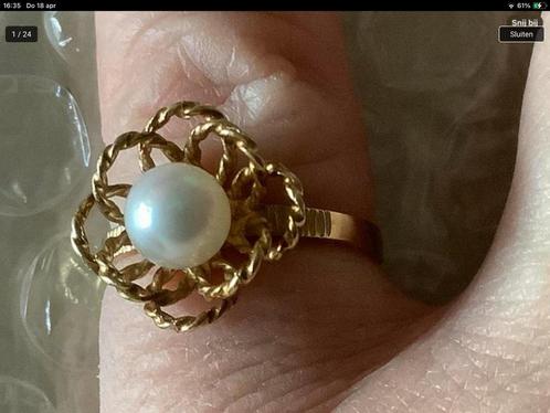 Prachtige antieke Gouden ring Parel , 14 karaat goud, Sieraden, Tassen en Uiterlijk, Ringen, Zo goed als nieuw, Dame, 17 tot 18