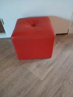 Vintage oranje leren poef, Ophalen of Verzenden, Rond, Minder dan 50 cm, Minder dan 50 cm