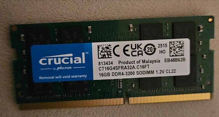 2X Crucial 16GB DDR4 SODIMM Laptop Geheugen, Computers en Software, RAM geheugen, Gebruikt, Laptop, 16 GB, DDR4, Verzenden
