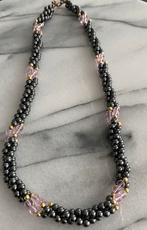 Vintage hematiet & Rozenkwarts ketting, Sieraden, Tassen en Uiterlijk, Kettingen, Ophalen of Verzenden, Zo goed als nieuw, Roze