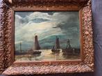 Zeilboten in de haven C. Scholten, Antiek en Kunst, Kunst | Schilderijen | Klassiek, Ophalen of Verzenden