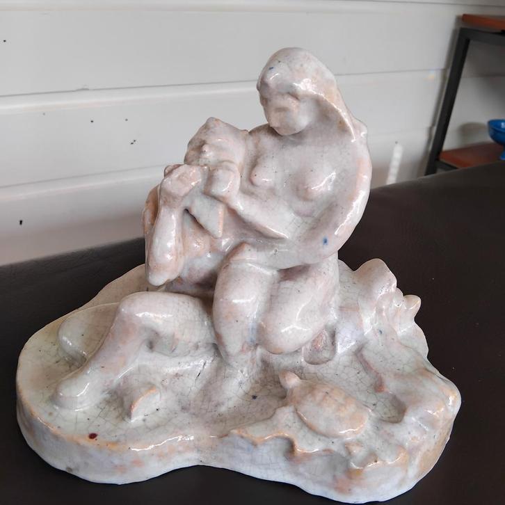 Plastiek Pan en nymph handgevormd., Antiek en Kunst, Kunst | Beelden en Houtsnijwerken, Ophalen of Verzenden